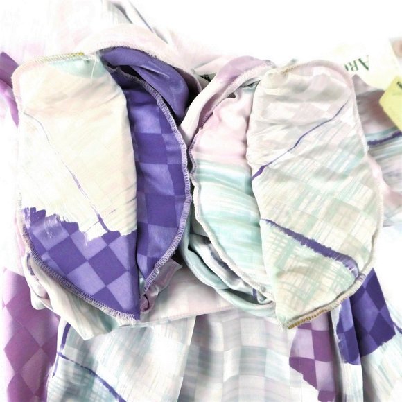 Vintage 80s Argenti Blouse Embossed Jacquard Squares Puff Sleeves Deadstock 10 - Picture 9 of 9